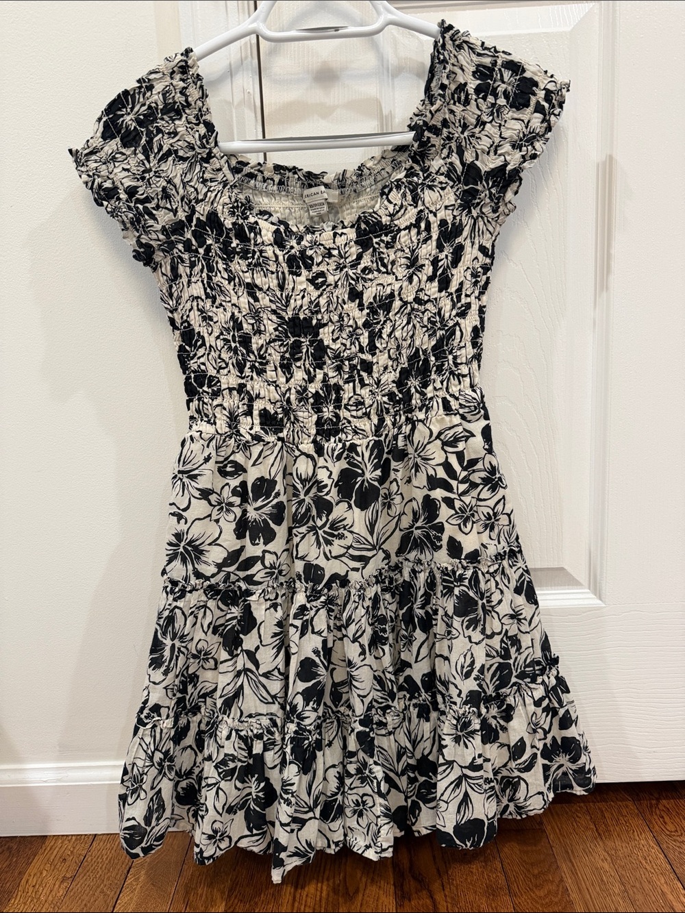 American Eagle Outfitters Black & White Floral Smocked Mini Dress